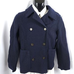 NWT J Jill Womens 4 Navy Blue Italian Boiled Wool Double Breasted Jacket